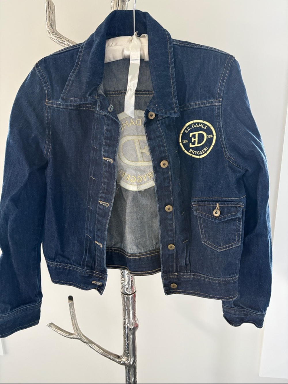 Denim Jacket with Patch Logo - Dark Blue